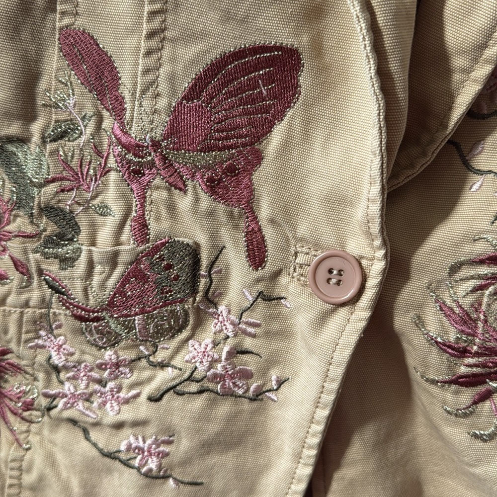 BLUE TIME (Johnny Was Vibe) Floral Embroidered Canvas Blazer Jacket Size S - Picture 5 of 8